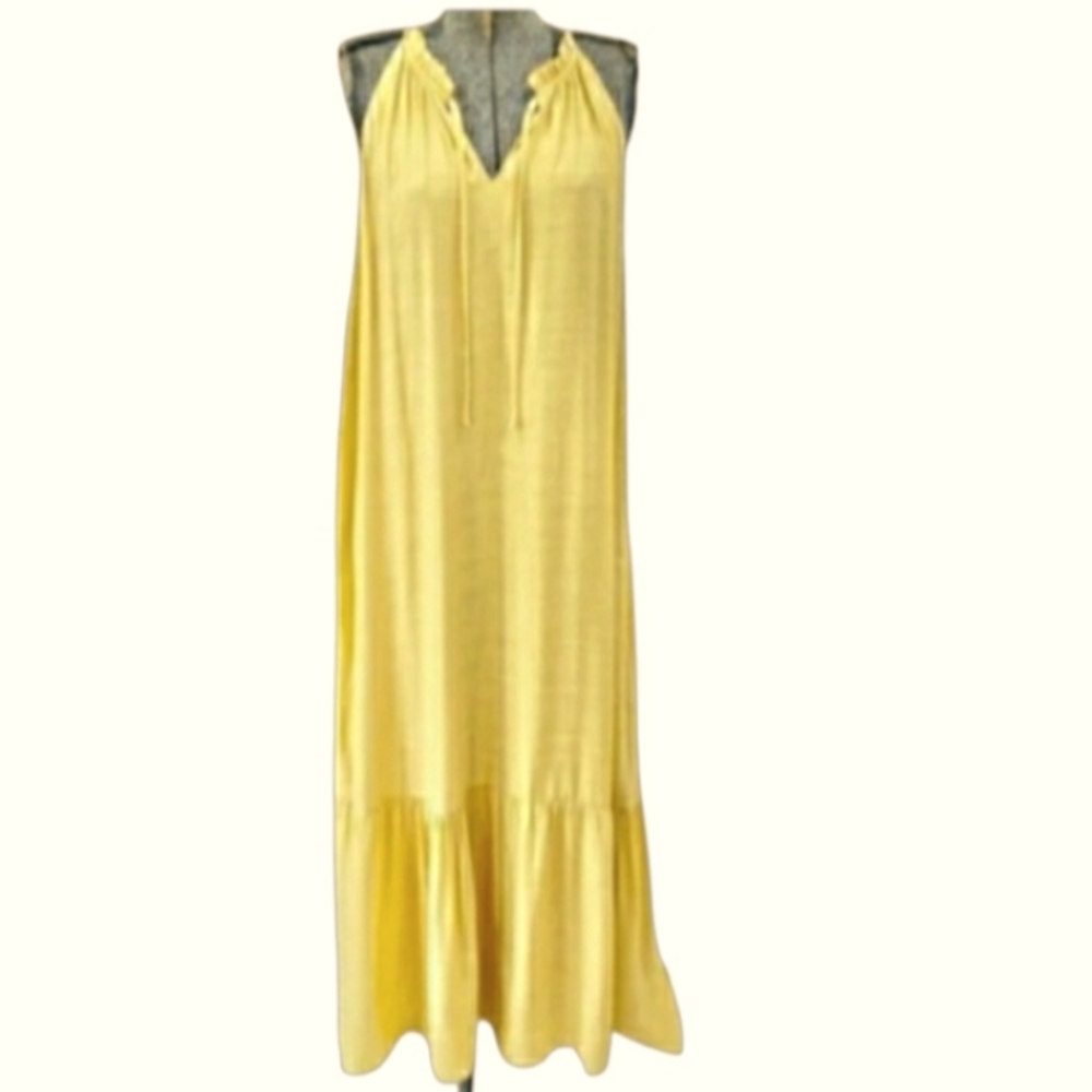 Nine West, Sz M Boho yellow Tiered bottom Grecian style flowy Maxi dress